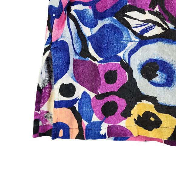 Hot Cotton Womens Linen Tunic Top Plus Size 1X Bright Watercolor Orchid Print - Picture 6 of 11